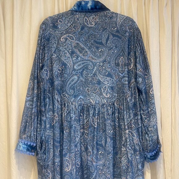 Free People Velvet Smocked Boho Top XS Oversized Paisley - Picture 3 of 8